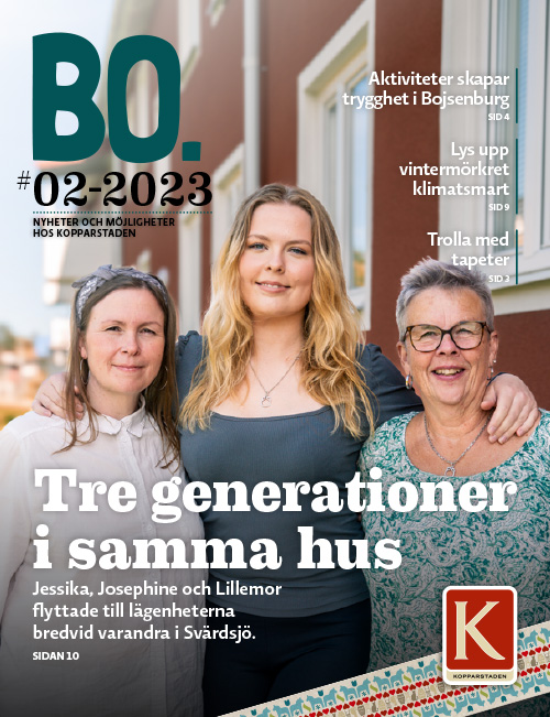 Framsida av hyresgästtidningen BO nr 2 2023 Kvinnor i tre generationer
